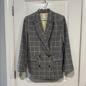 TopShop Gray Plaid Double-Breasted Blazer
